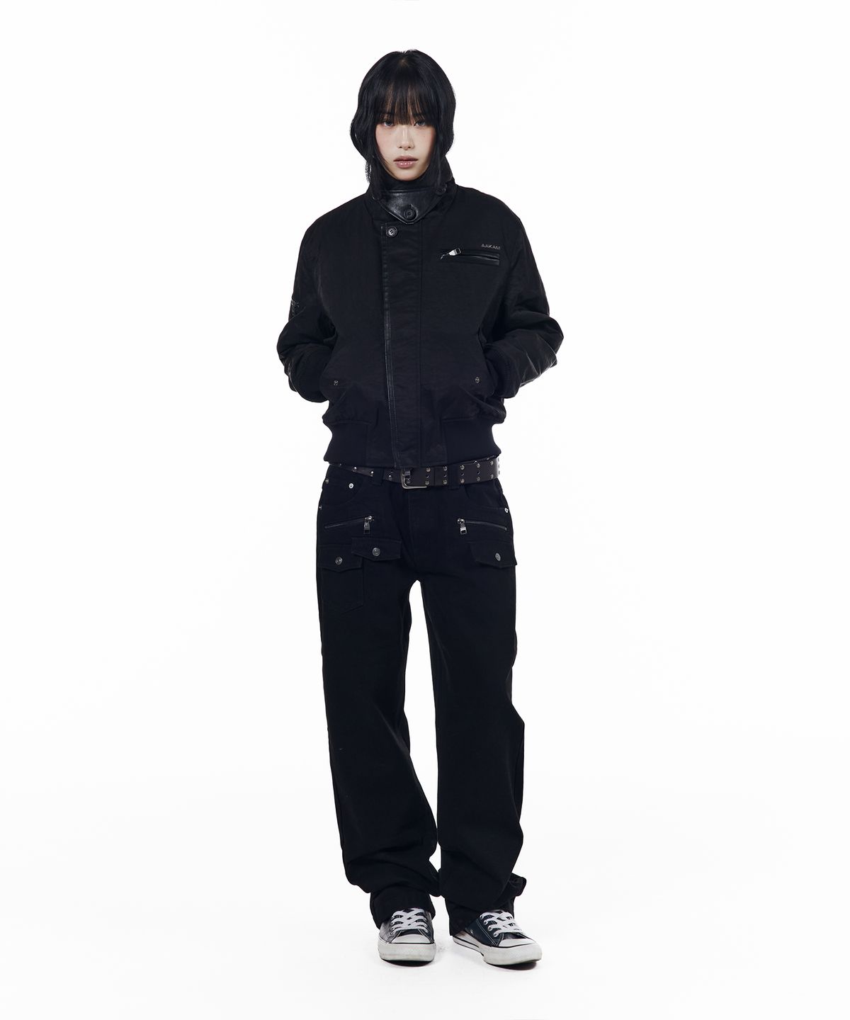 아캄(AAKAM) Tactical Leather Patch Jacket (Black)