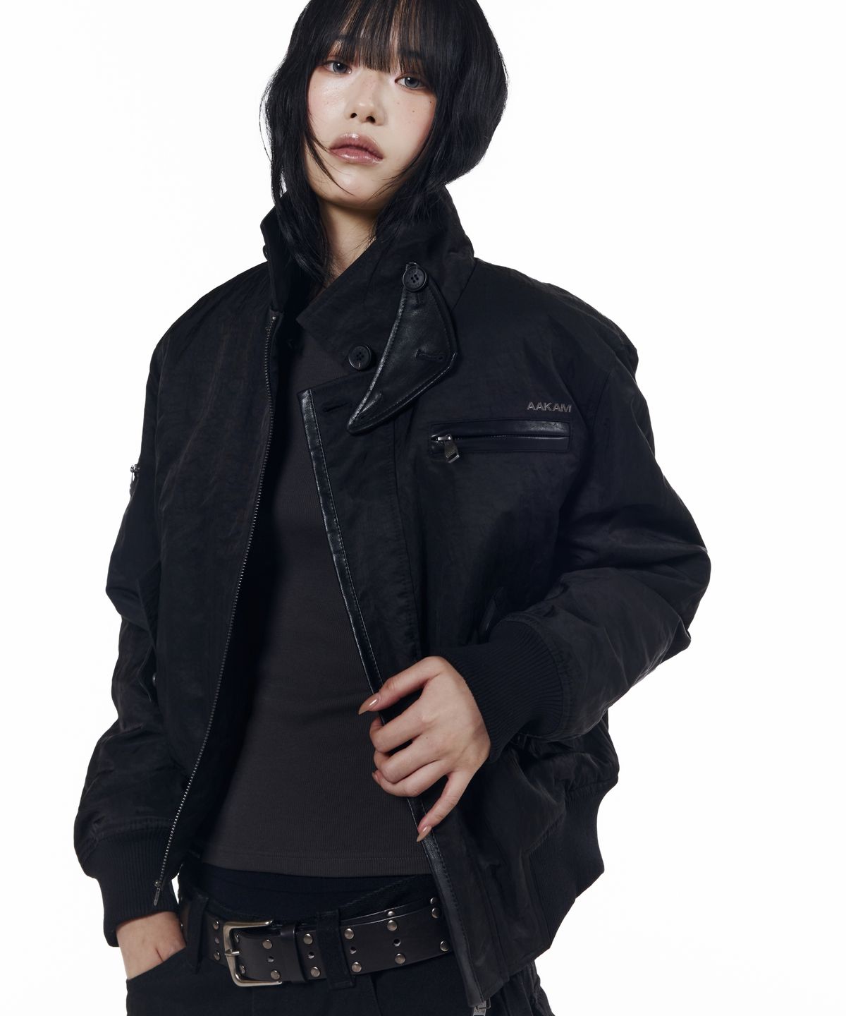 아캄(AAKAM) Tactical Leather Patch Jacket (Black)