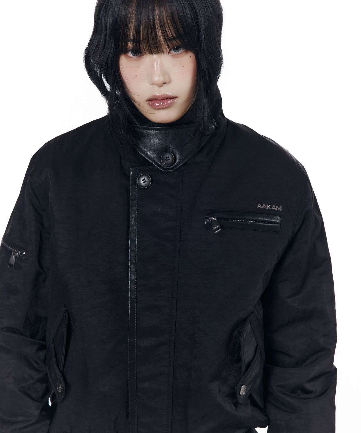 아캄(AAKAM) Tactical Leather Patch Jacket (Black)