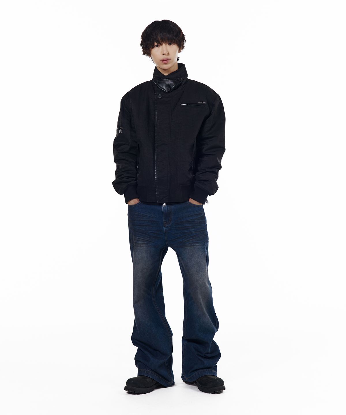 아캄(AAKAM) Tactical Leather Patch Jacket (Black)