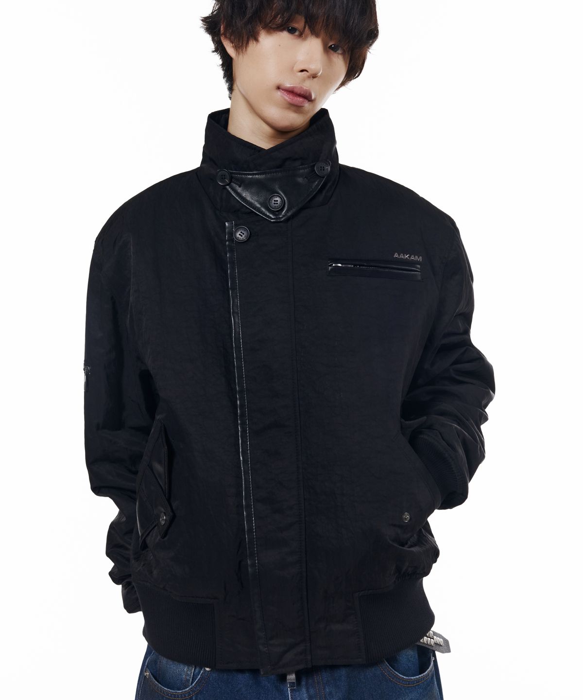 아캄(AAKAM) Tactical Leather Patch Jacket (Black)