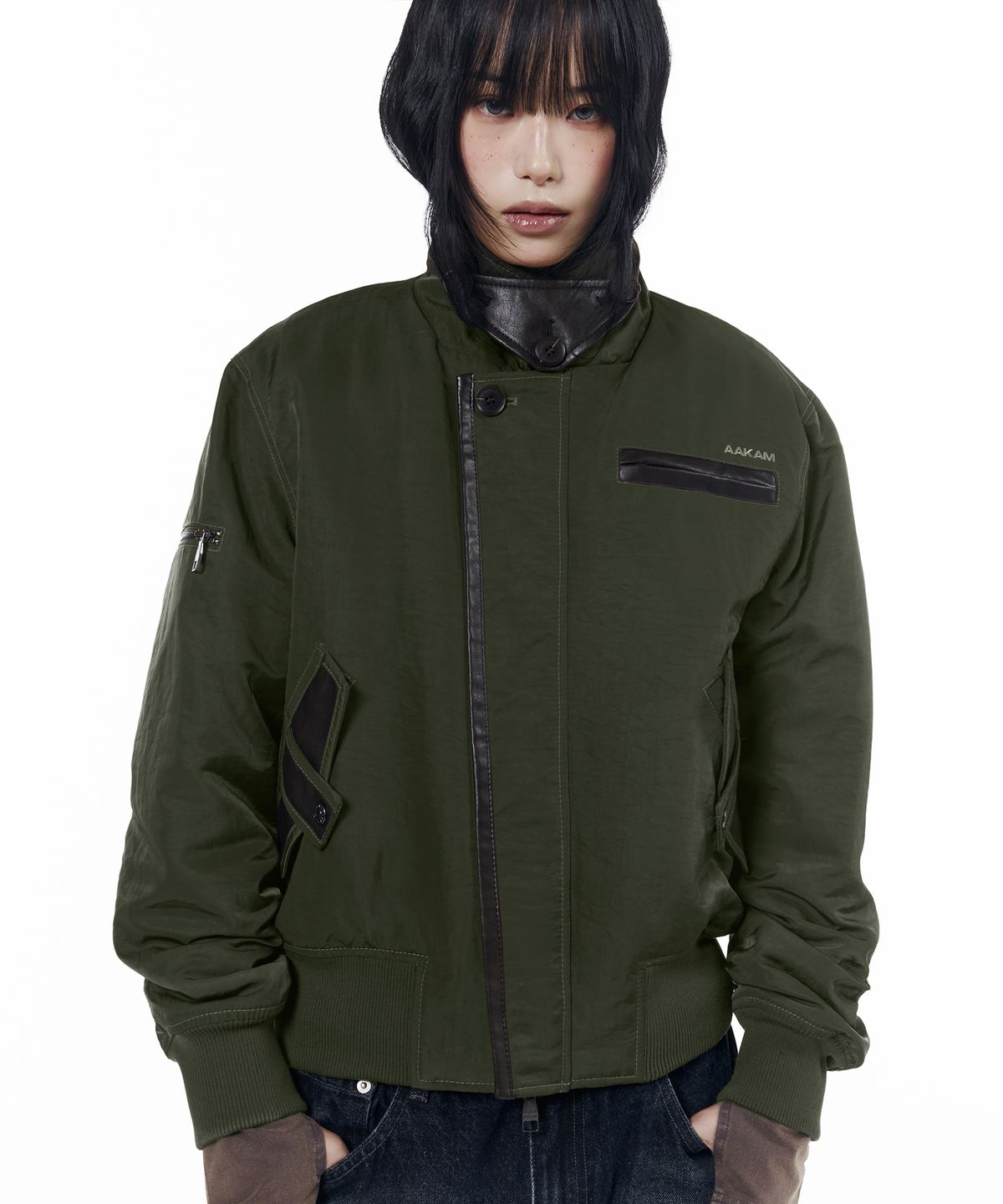 아캄(AAKAM) Tactical Leather Patch Jacket (Khaki)