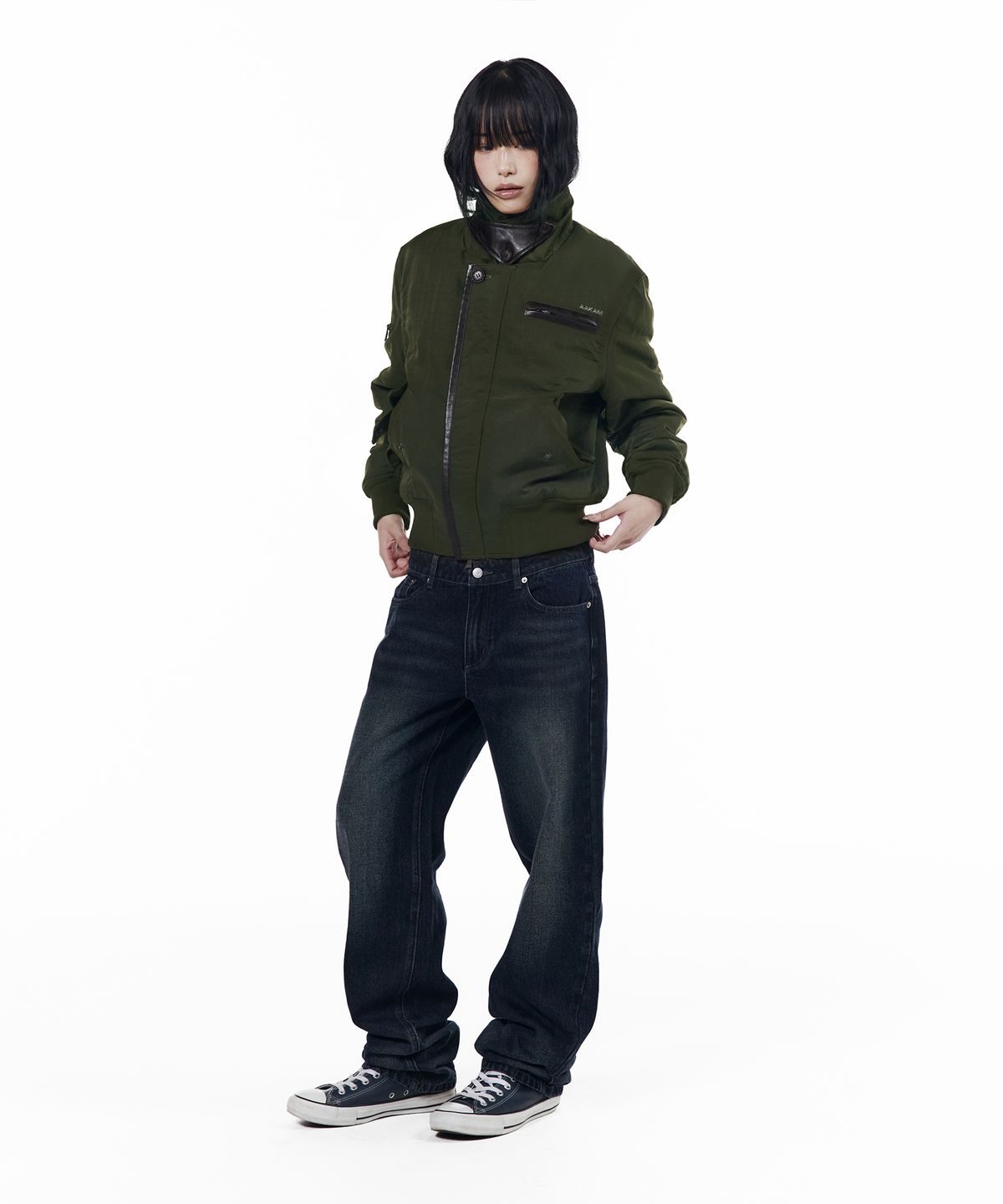 아캄(AAKAM) Tactical Leather Patch Jacket (Khaki)