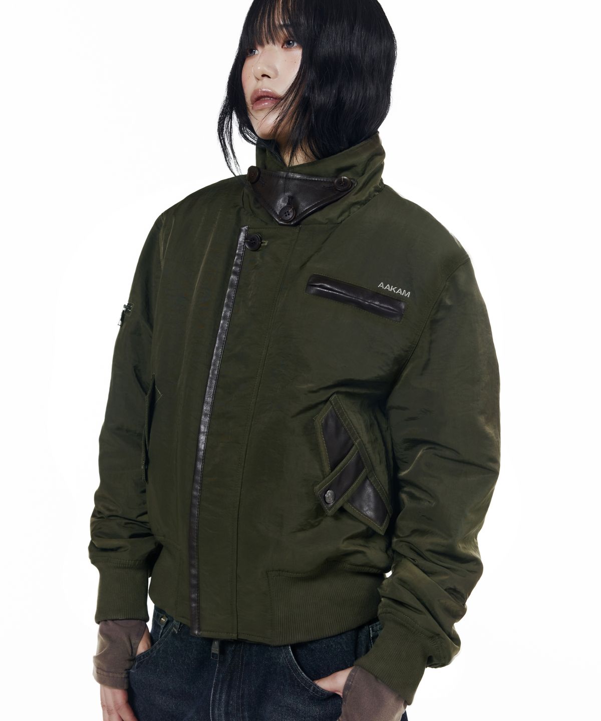 아캄(AAKAM) Tactical Leather Patch Jacket (Khaki)