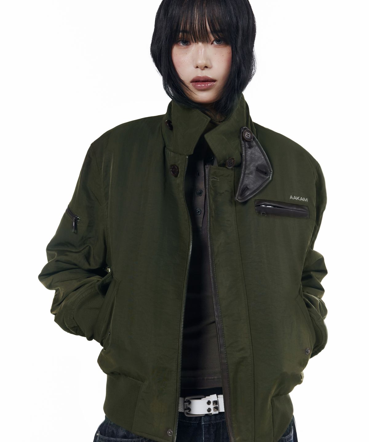 아캄(AAKAM) Tactical Leather Patch Jacket (Khaki)