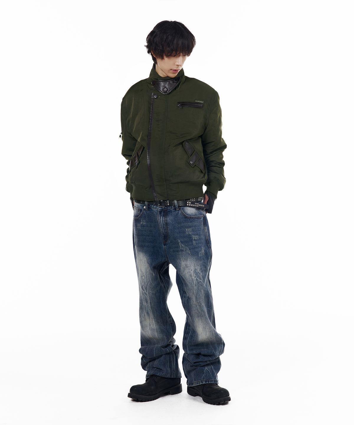 아캄(AAKAM) Tactical Leather Patch Jacket (Khaki)