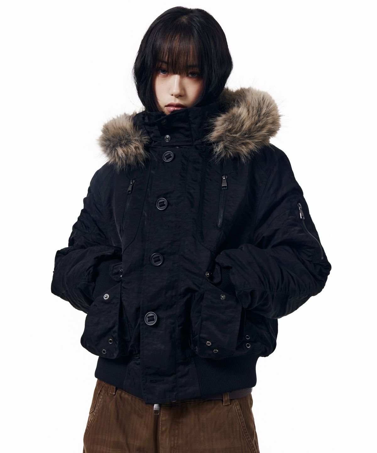 아캄(AAKAM) N2B Shirring Fur Jacket (Black)