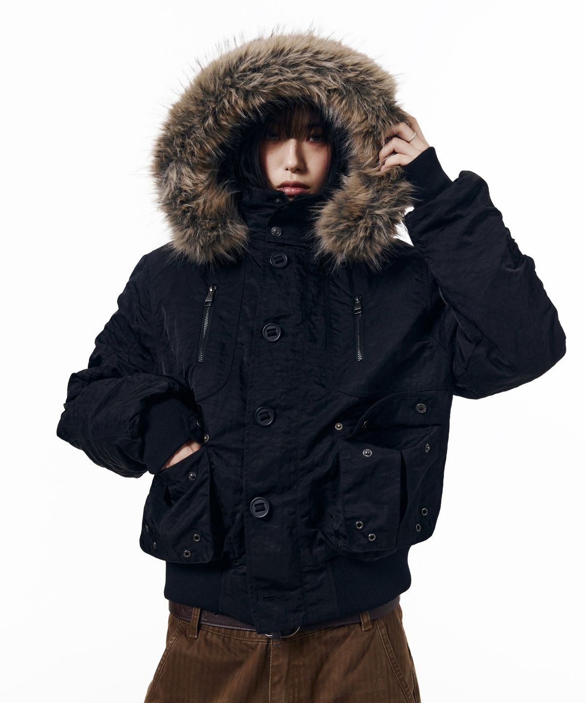 아캄(AAKAM) N2B Shirring Fur Jacket (Black)