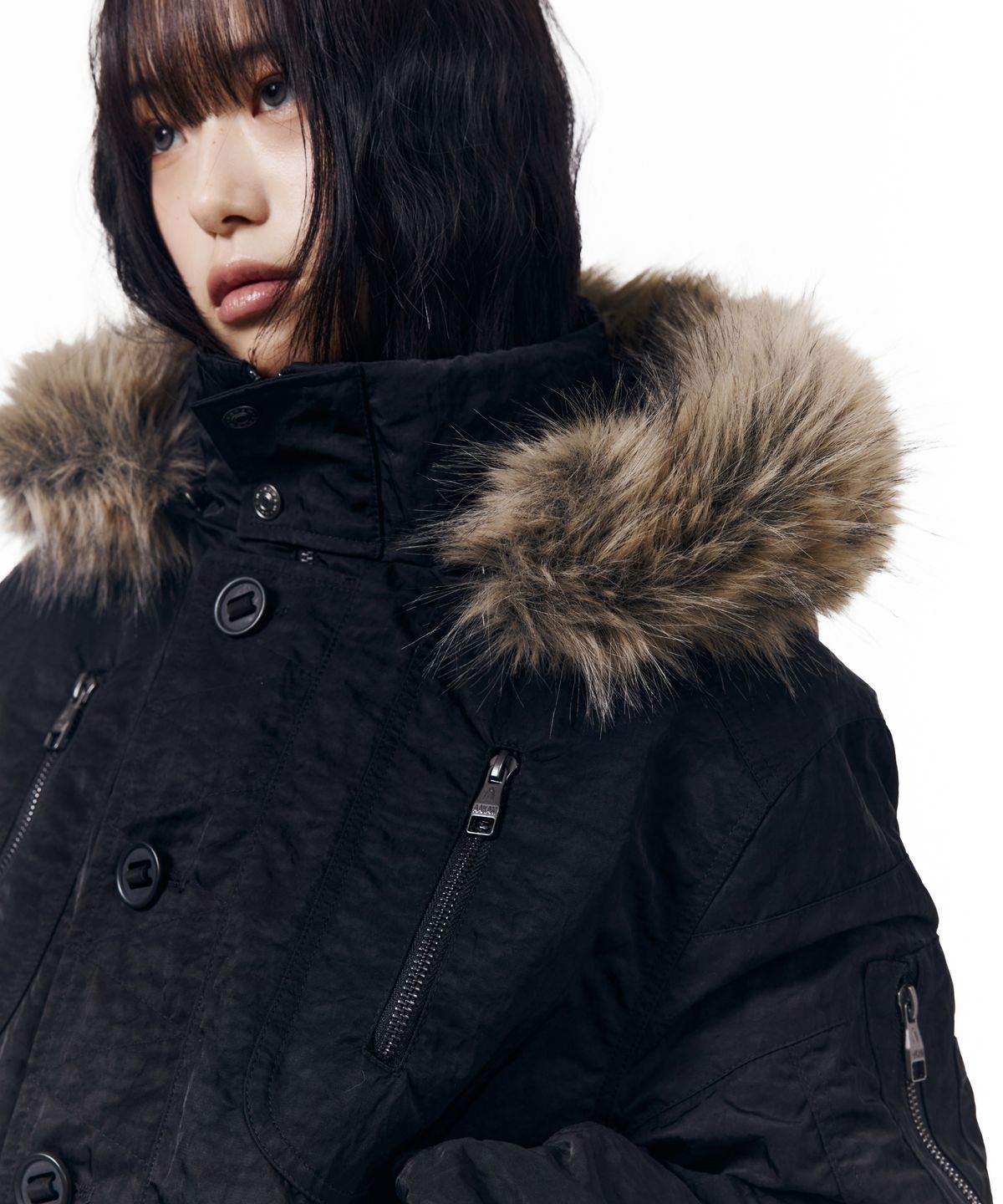 아캄(AAKAM) N2B Shirring Fur Jacket (Black)
