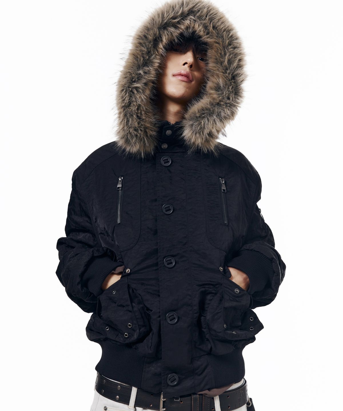 아캄(AAKAM) N2B Shirring Fur Jacket (Black)