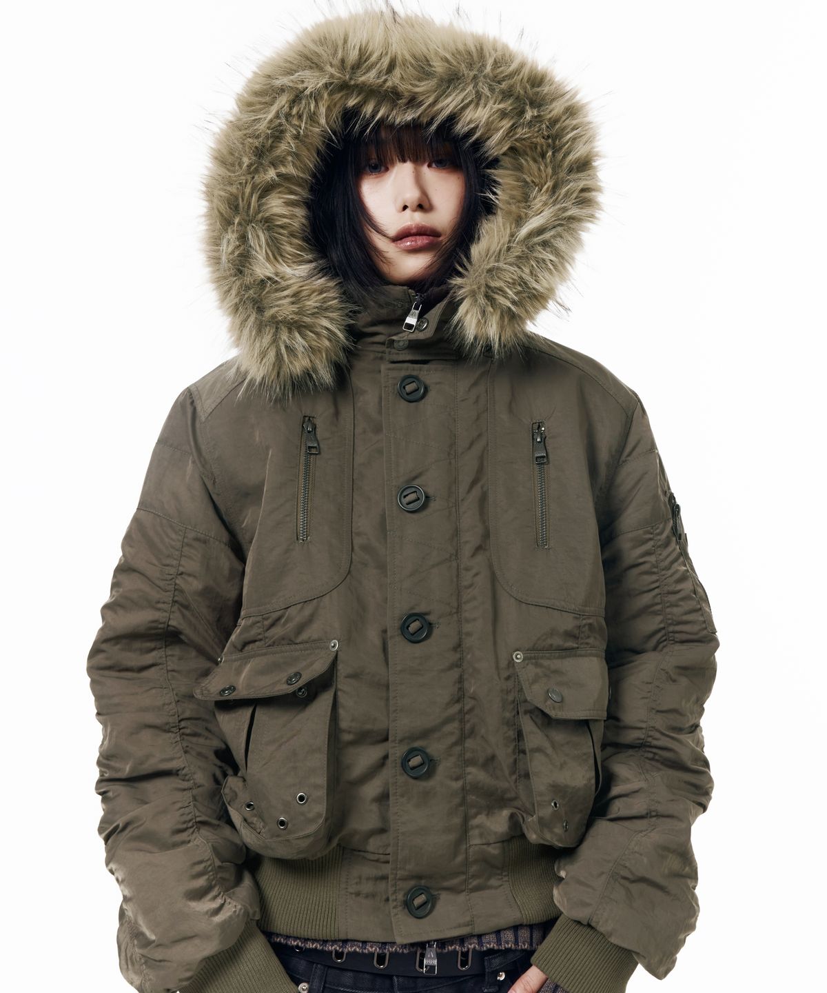 아캄(AAKAM) N2B Shirring Fur Jacket (Taupe)