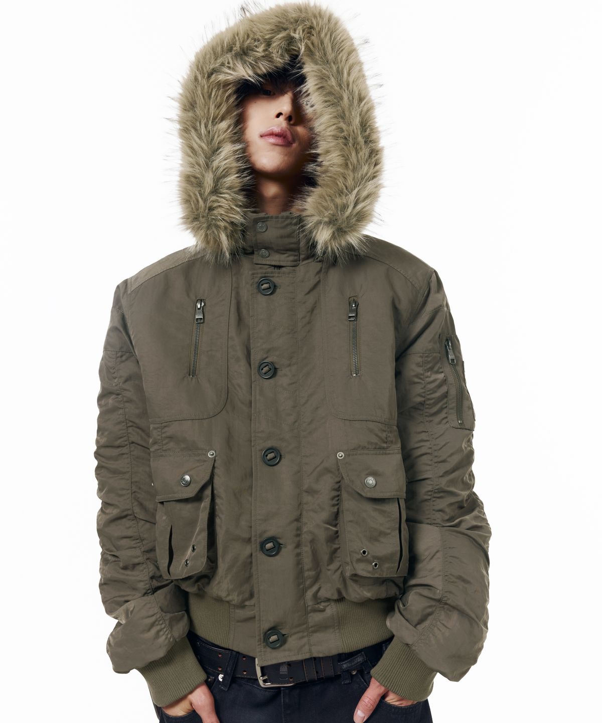 아캄(AAKAM) N2B Shirring Fur Jacket (Taupe)