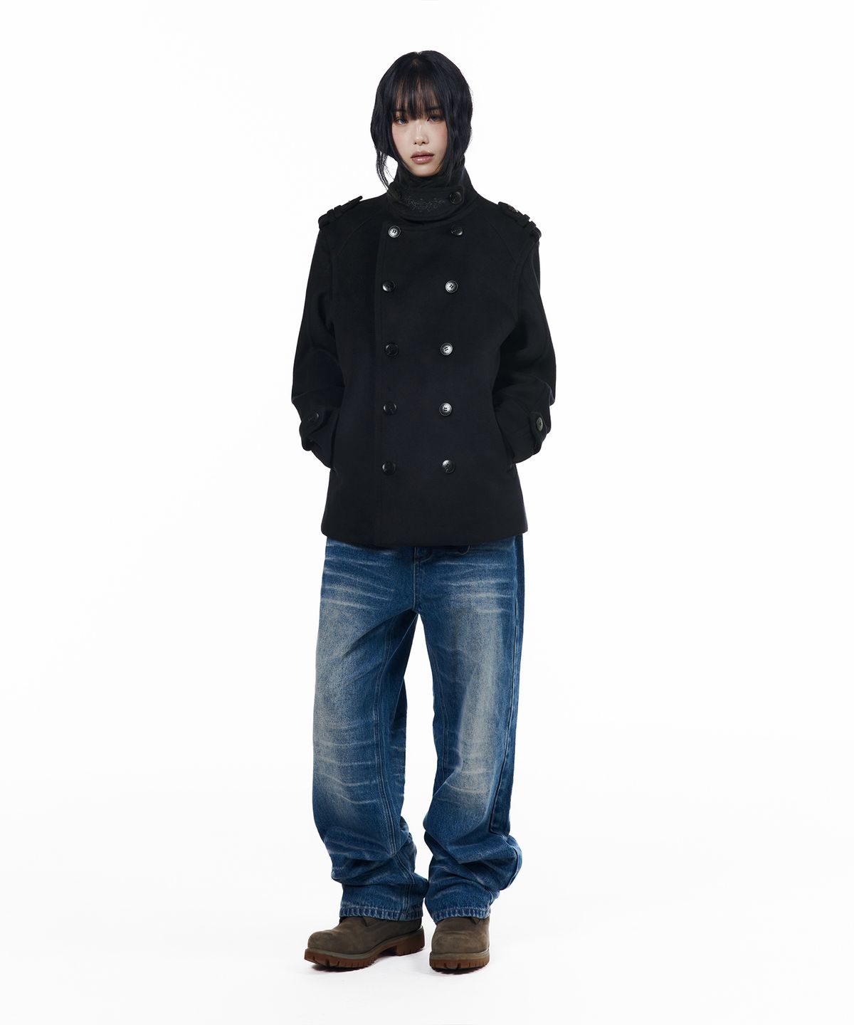 아캄(AAKAM) High-Neck Double Peacoat (Dark Navy)