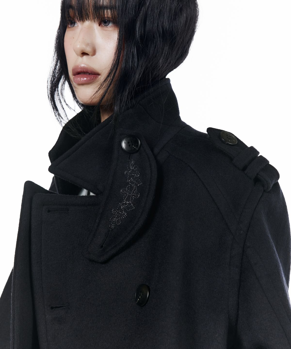 아캄(AAKAM) High-Neck Double Peacoat (Dark Navy)