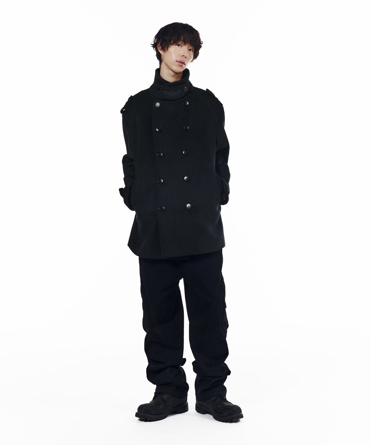 아캄(AAKAM) High-Neck Double Peacoat (Dark Navy)