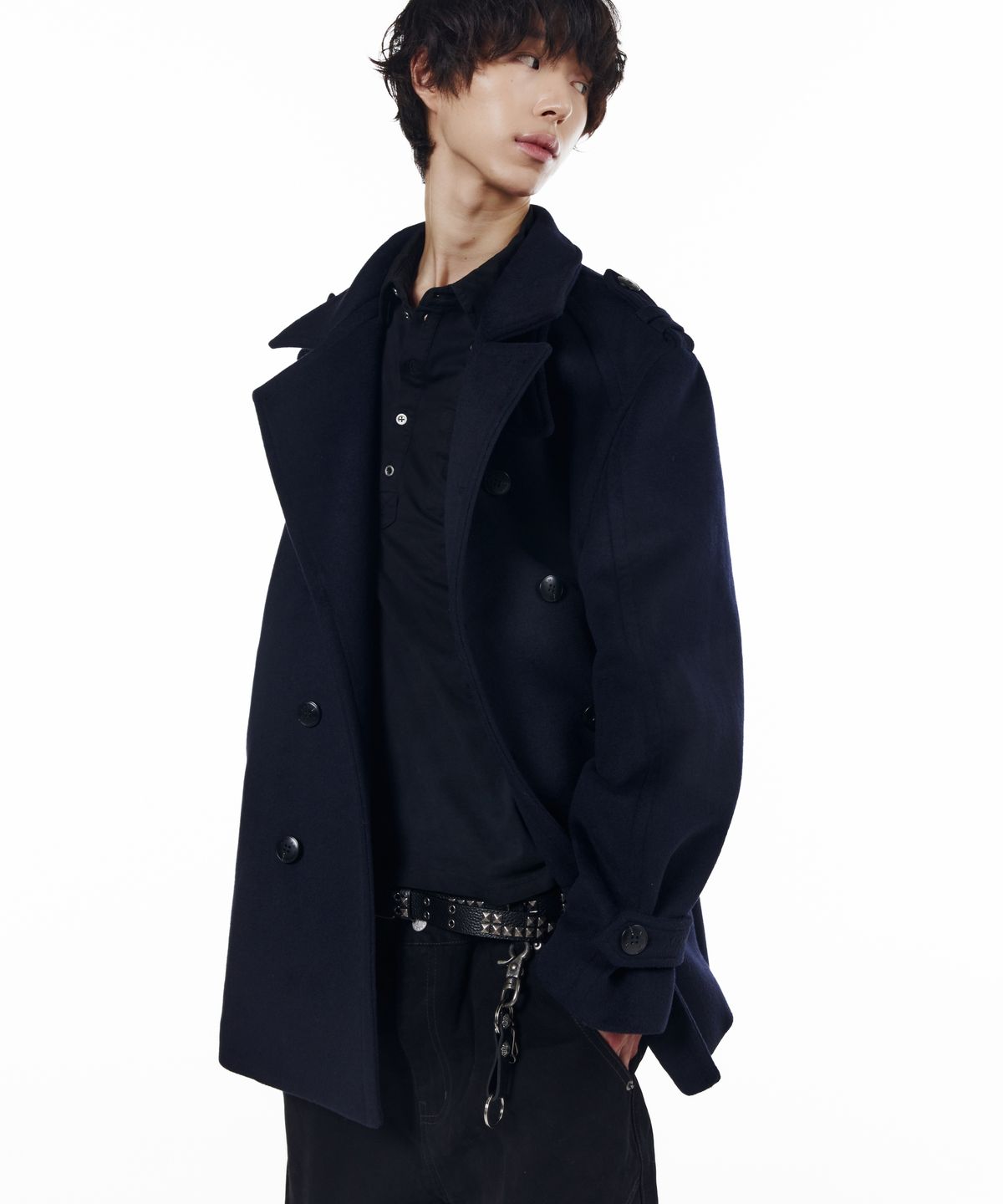 아캄(AAKAM) High-Neck Double Peacoat (Dark Navy)