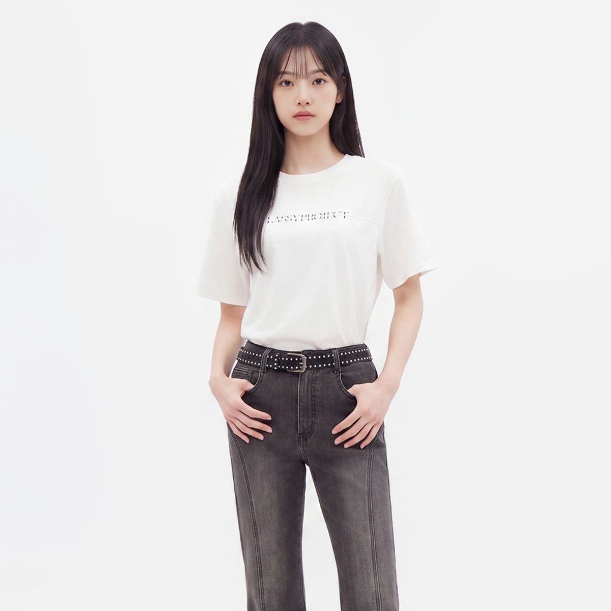 랩(LAP) 절개 레터링 반팔 티셔츠 AS3CT860
