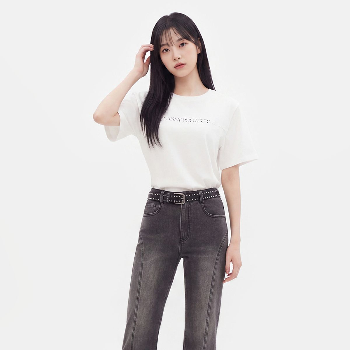 랩(LAP) 절개 레터링 반팔 티셔츠 AS3CT860