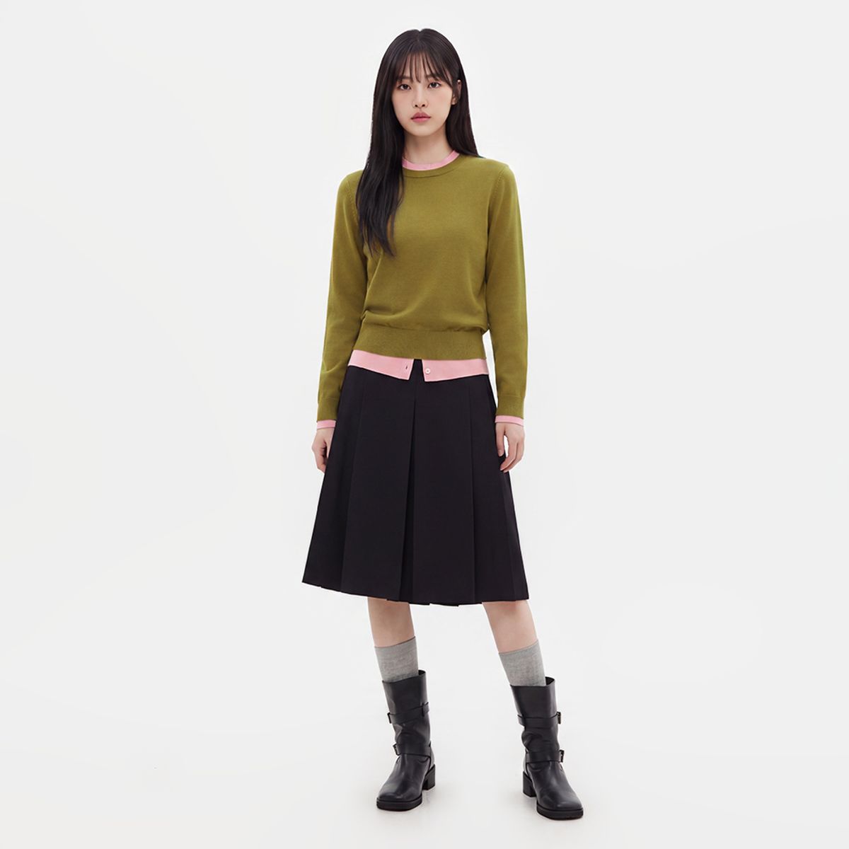 랩(LAP) 맞주름 턱 미디스커트 AS3WS863