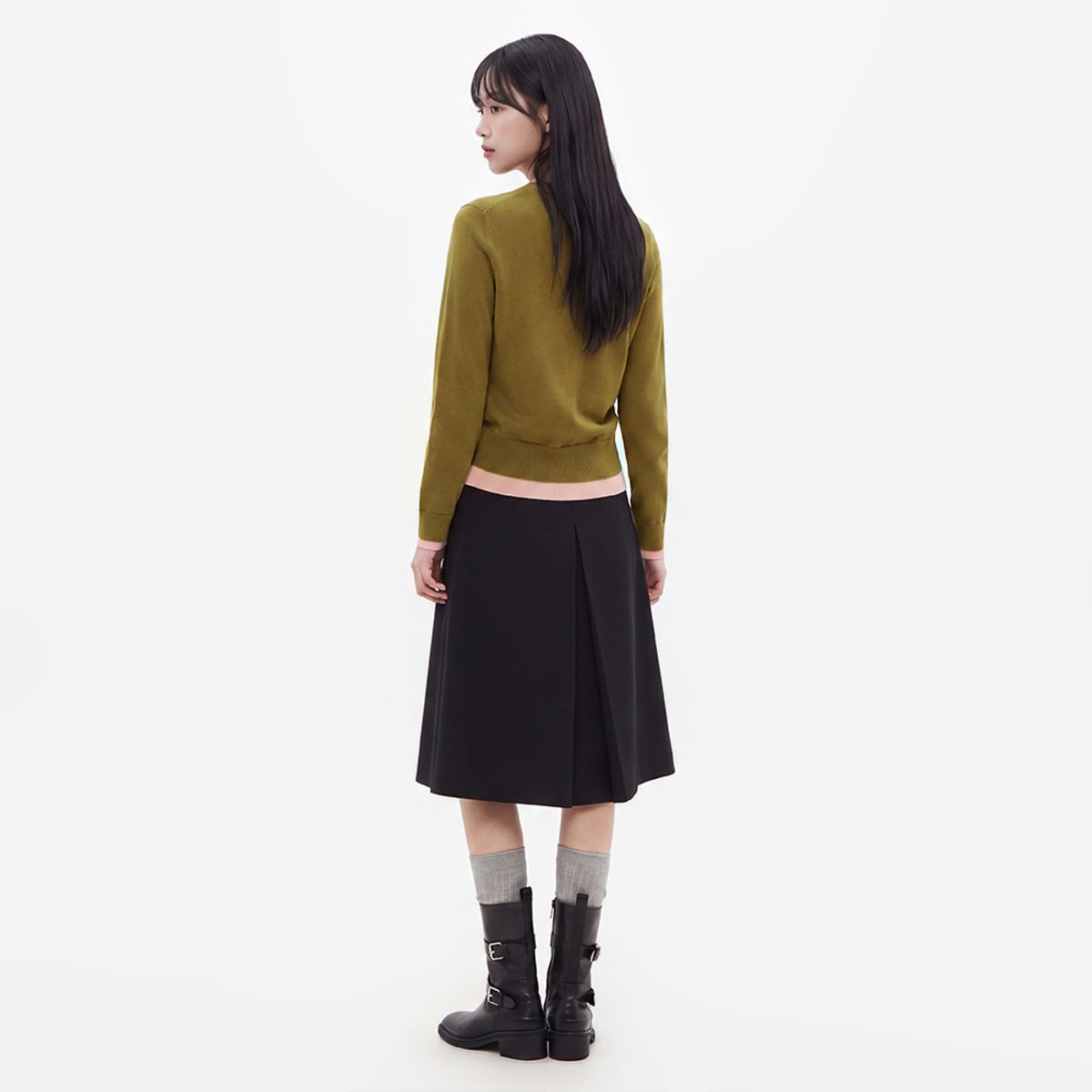 랩(LAP) 맞주름 턱 미디스커트 AS3WS863