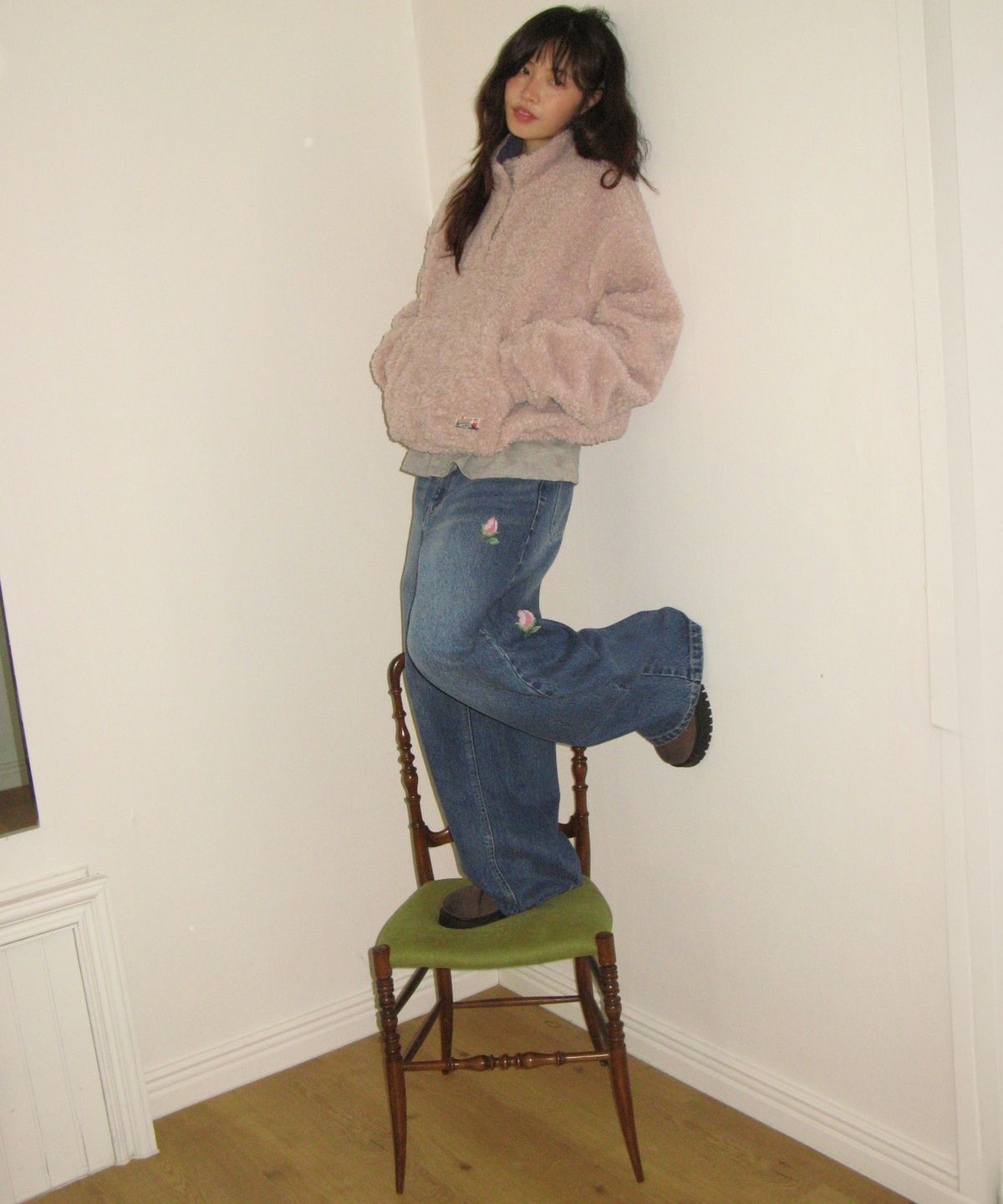론론(RONRON) ROSE POINT DENIM PANTS MEDIUM BLUE