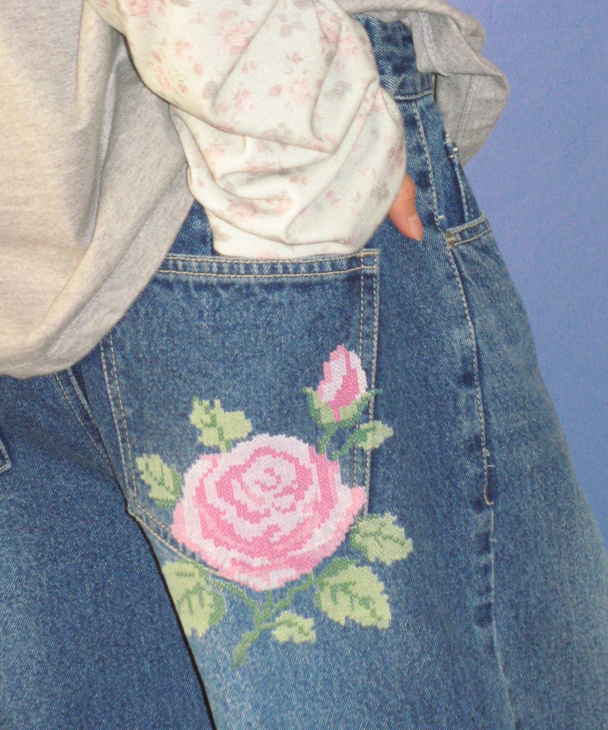 론론(RONRON) ROSE POINT DENIM PANTS MEDIUM BLUE
