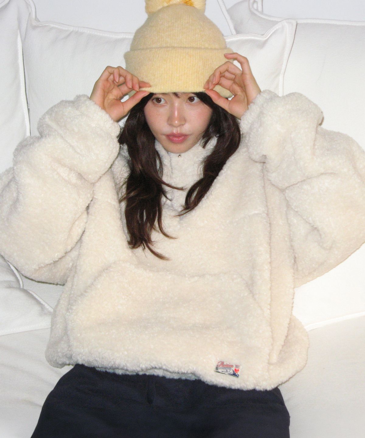 론론(RONRON) HIGH NECK HALF SNAP FLEECE ANORAK IVORY
