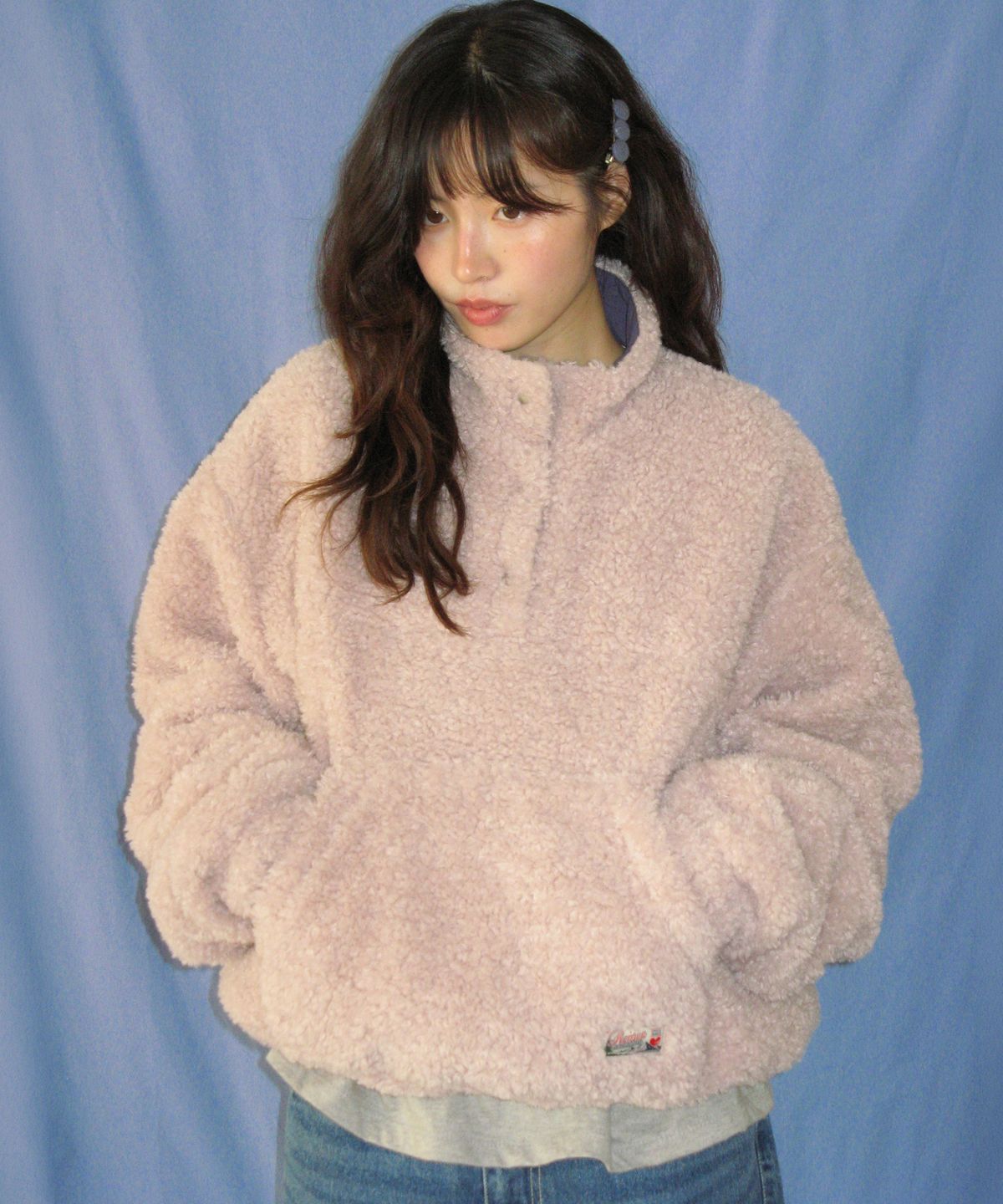 론론(RONRON) HIGH NECK HALF SNAP FLEECE ANORAK PINK
