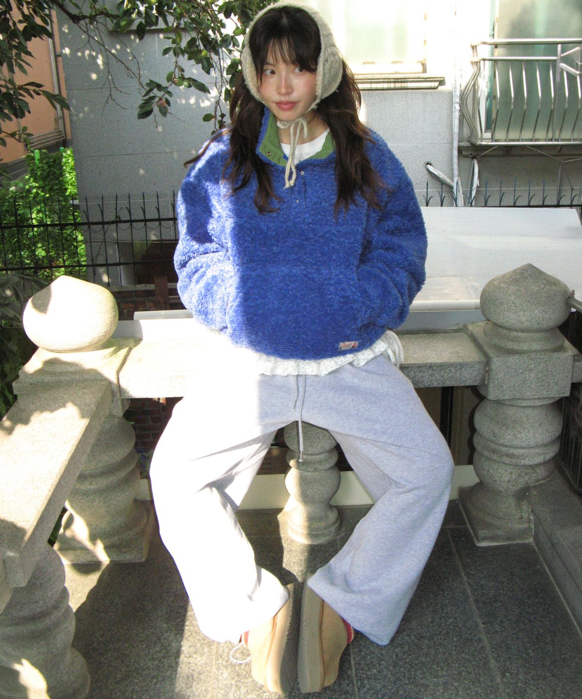 론론(RONRON) HIGH NECK HALF SNAP FLEECE ANORAK BLUE