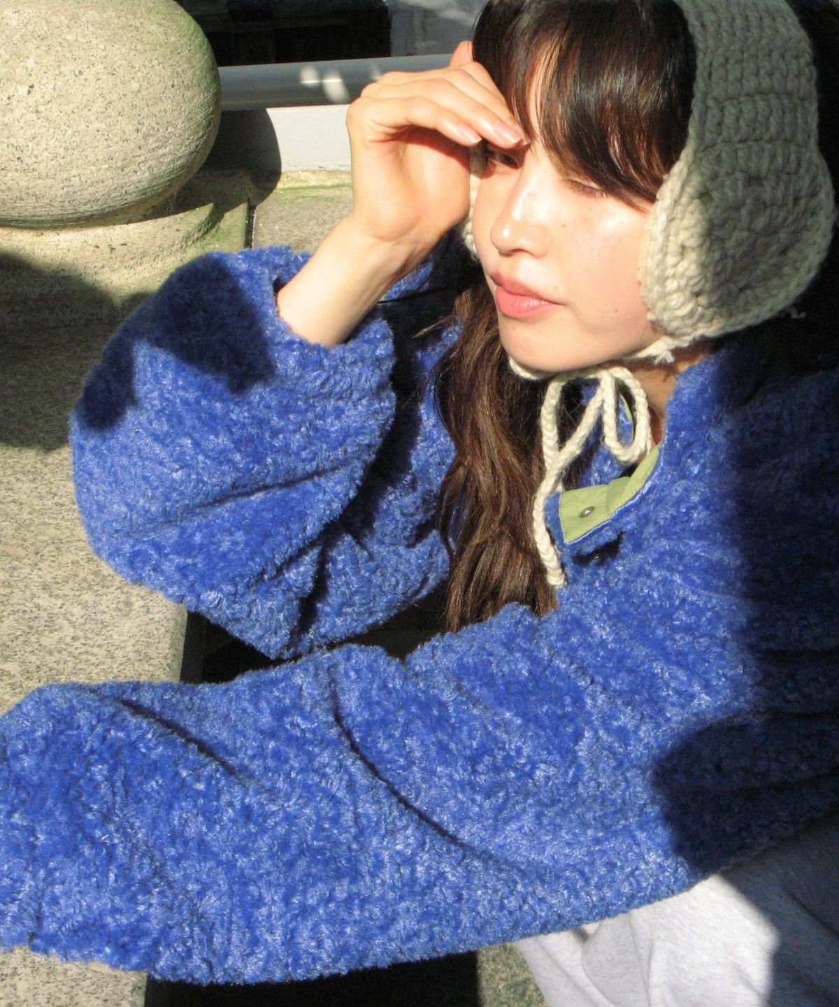 론론(RONRON) HIGH NECK HALF SNAP FLEECE ANORAK BLUE