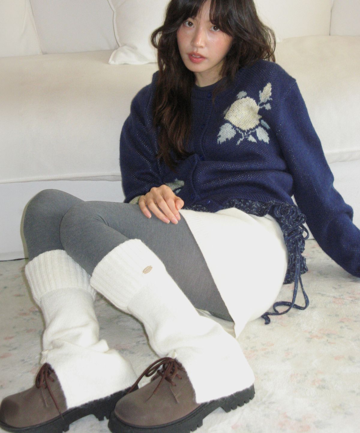 론론(RONRON) FOLDING KNIT LEG WARMERS IVORY