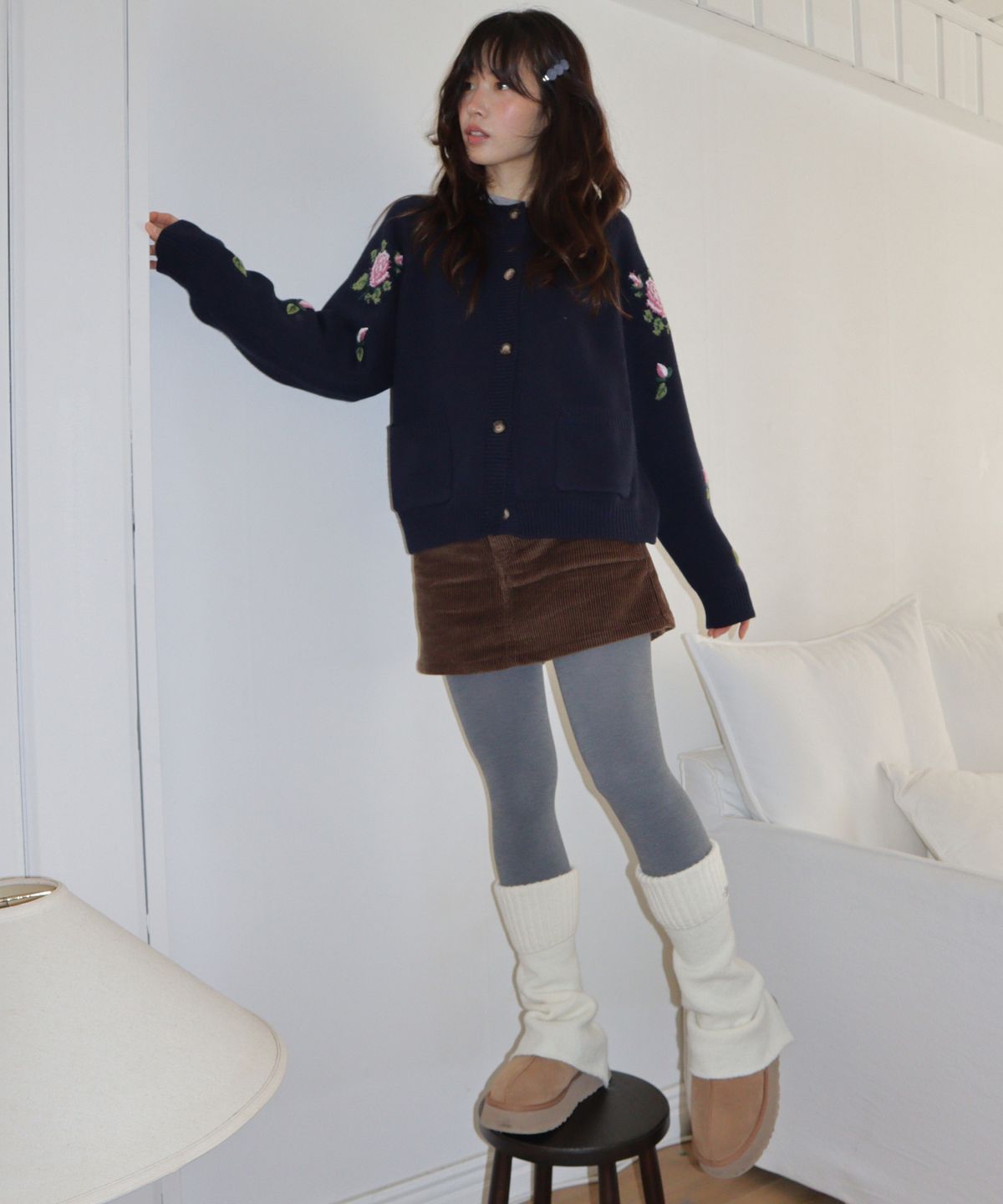 론론(RONRON) FOLDING KNIT LEG WARMERS IVORY