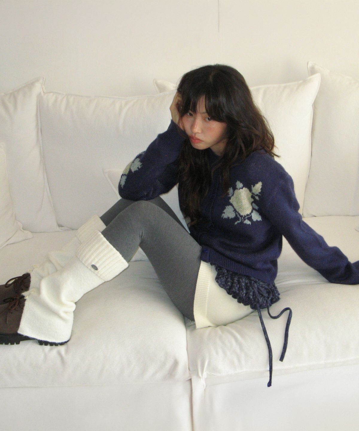 론론(RONRON) FOLDING KNIT LEG WARMERS IVORY