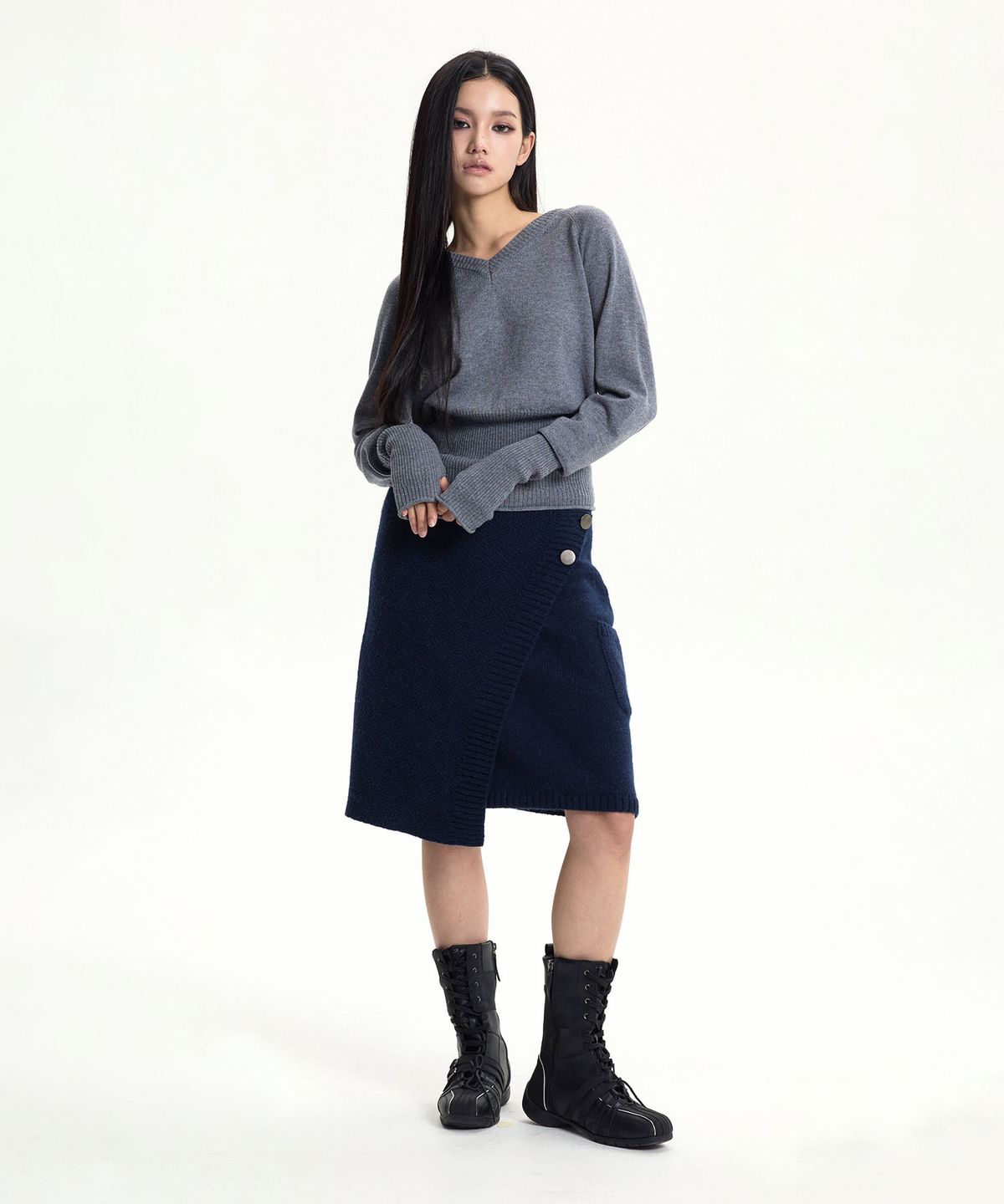레인지(RANGE) 베이비알파카 랩 미디 스커트 (네이비)