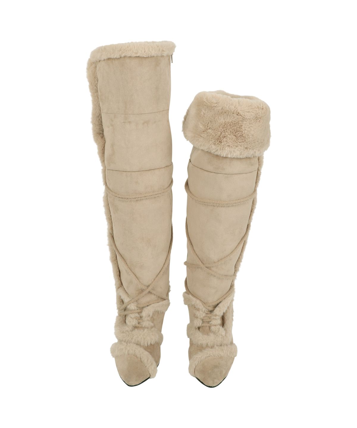 오호스(OJOS) Asym Shearling Wedge Boot / Beige