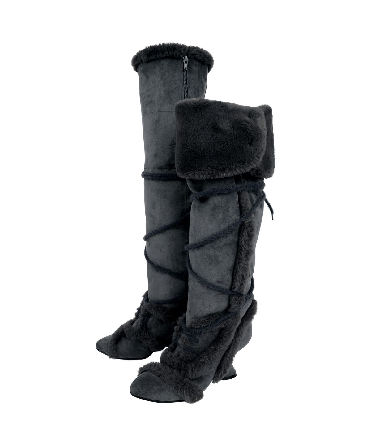 오호스(OJOS) Asym Shearling Wedge Boot / Charcoal