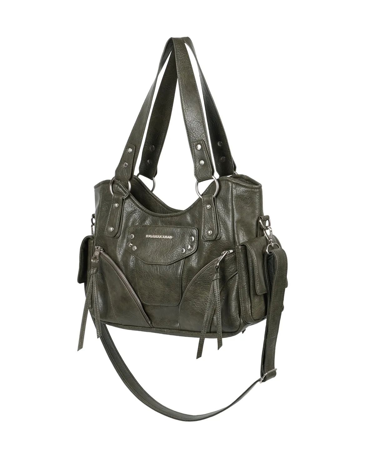 이우가마카라스(IUGAMAKARAS) Studded Leather Shoulder Bag (Khaki) - Strap