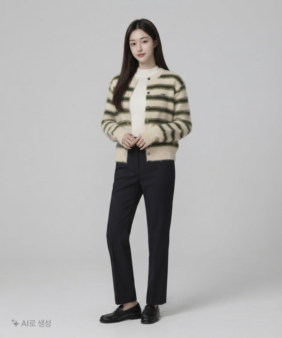 오픈야드(오와이)(OPENYARD(OY)) HAIRY STRIPE KNIT CARDIGAN M