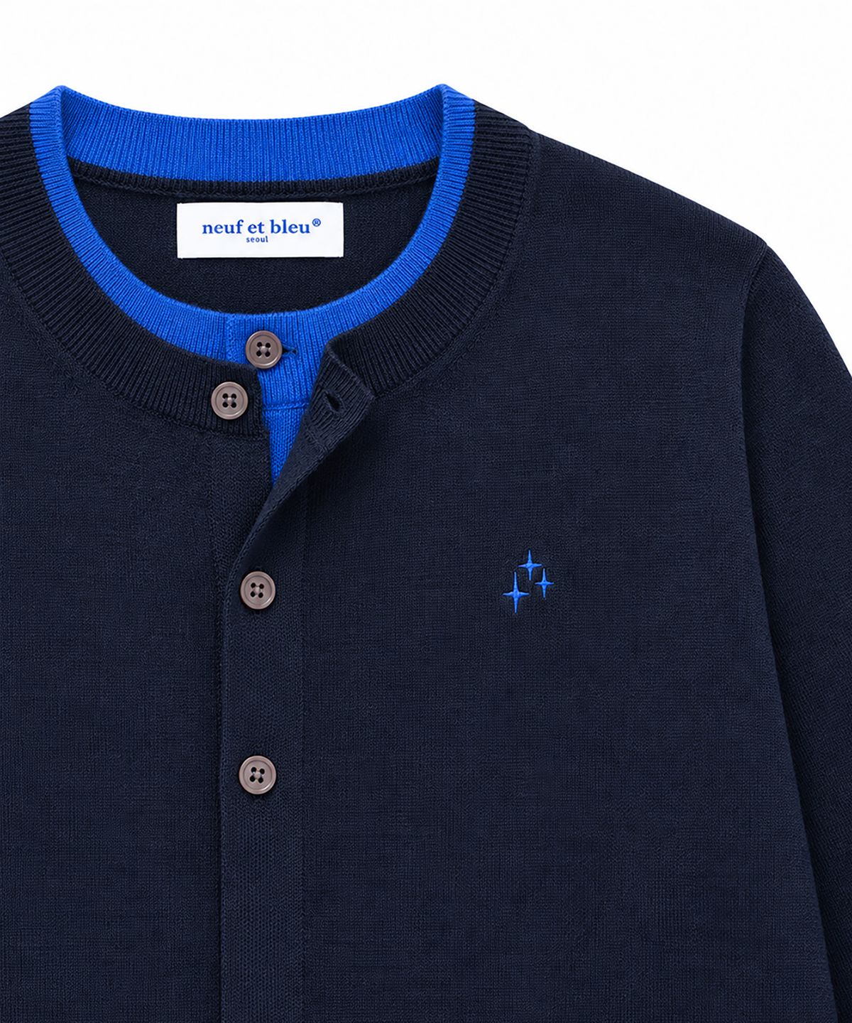 누프에블루(NEUFETBLEU) NEB blue layered round neck cardigan (navy)