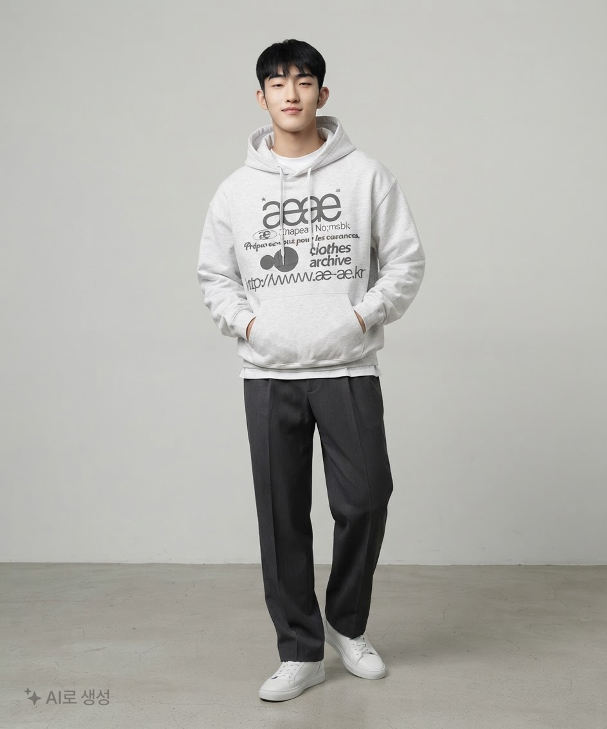 에이이에이이(AEAE) WEB LOGO LOOSED HOODIE [LIGHT GREY] 1