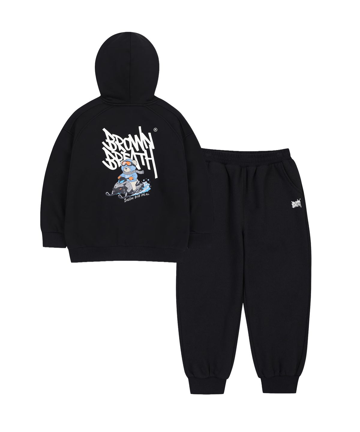 브라운브레스 키즈(BROWNBREATH KIDS) KIDS BEAR TAG HOODIE SETUP (기모) - BLACK