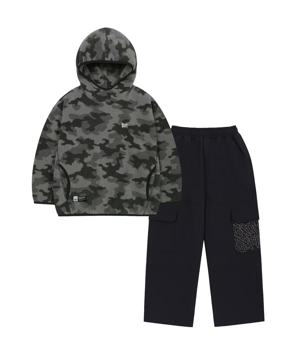브라운브레스 키즈(BROWNBREATH KIDS) KIDS FLEECE CAMO HOODIE BRUSHED PANTS SETUP - GREY