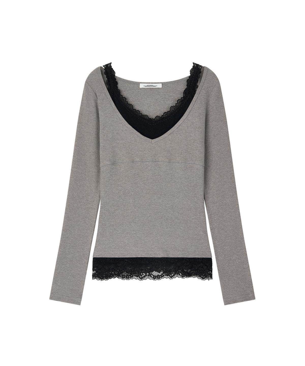 로타입(ROUGHTYPE) Lace Double-layered Long Sleeve Top - Gray