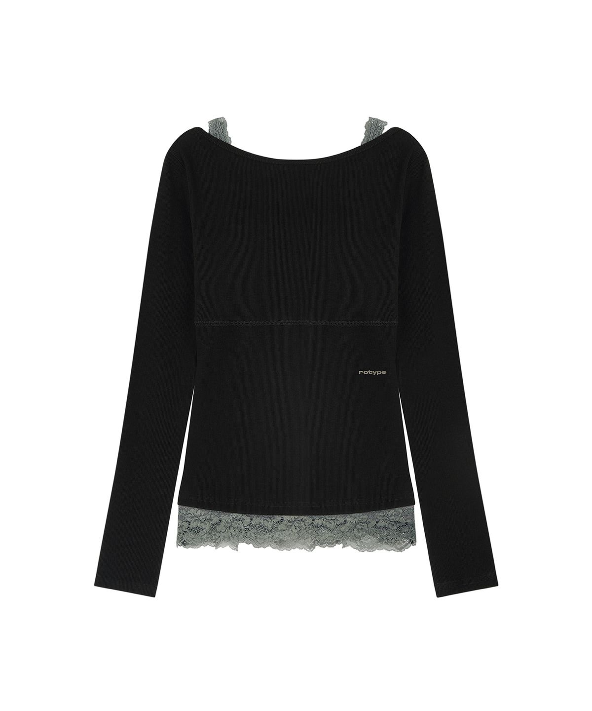 로타입(ROUGHTYPE) Lace Double-layered Long Sleeve Top - Black