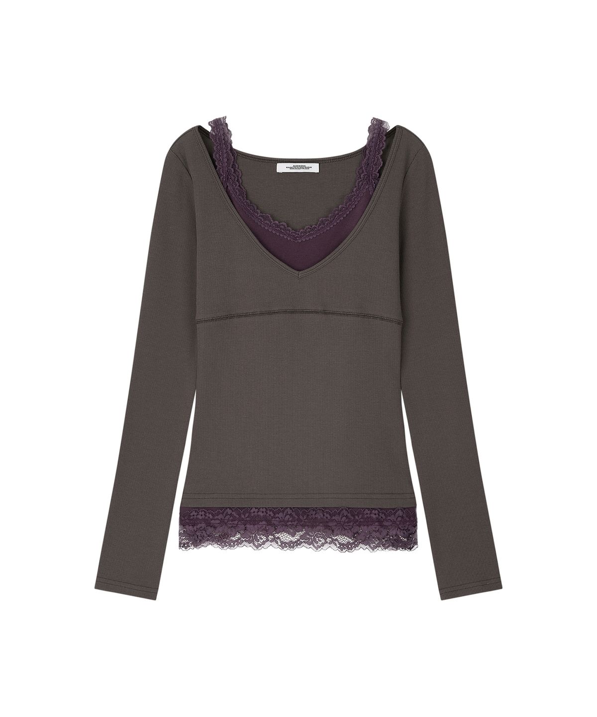 로타입(ROUGHTYPE) Lace Double-layered Long Sleeve Top - Charcoal
