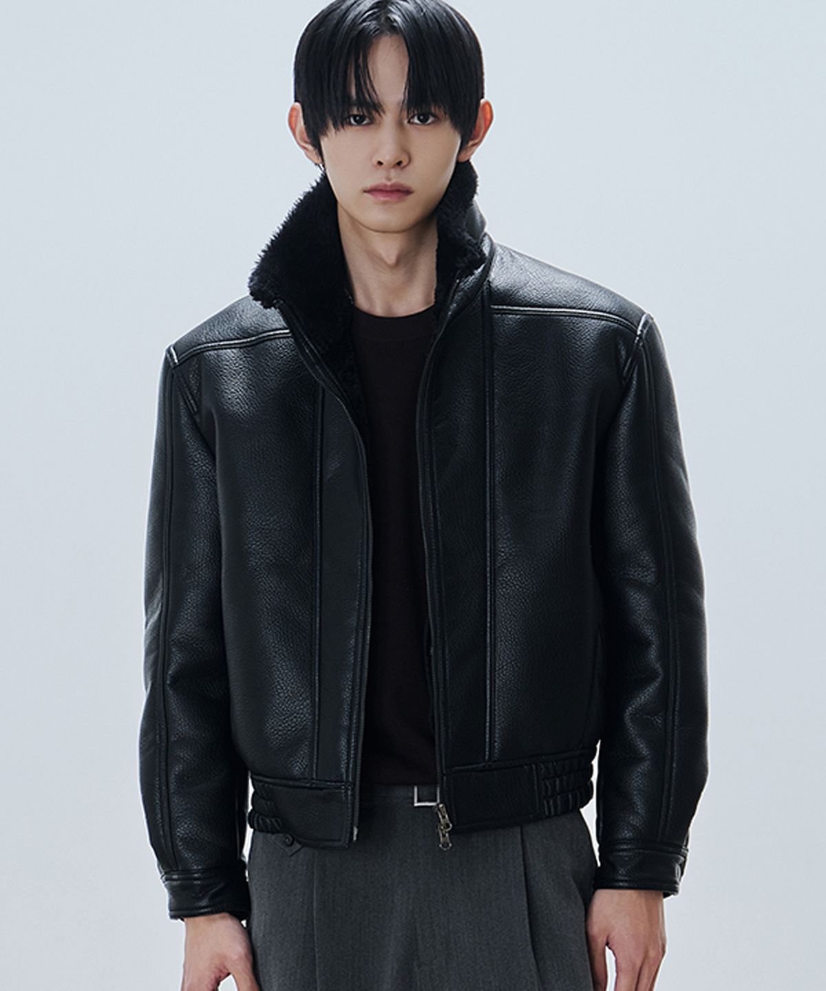 드로우핏(DRAW FIT) 베인 하이넥 레더 무톤 자켓 [BLACK]