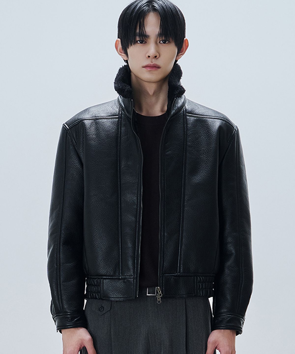 드로우핏(DRAW FIT) 베인 하이넥 레더 무톤 자켓 [BLACK]