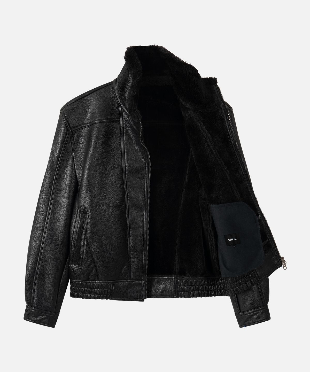 드로우핏(DRAW FIT) 베인 하이넥 레더 무톤 자켓 [BLACK]