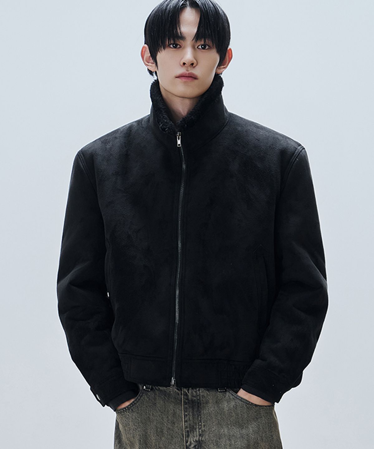 드로우핏(DRAW FIT) 듀크 하이넥 스웨이드 무톤 자켓 [BLACK]