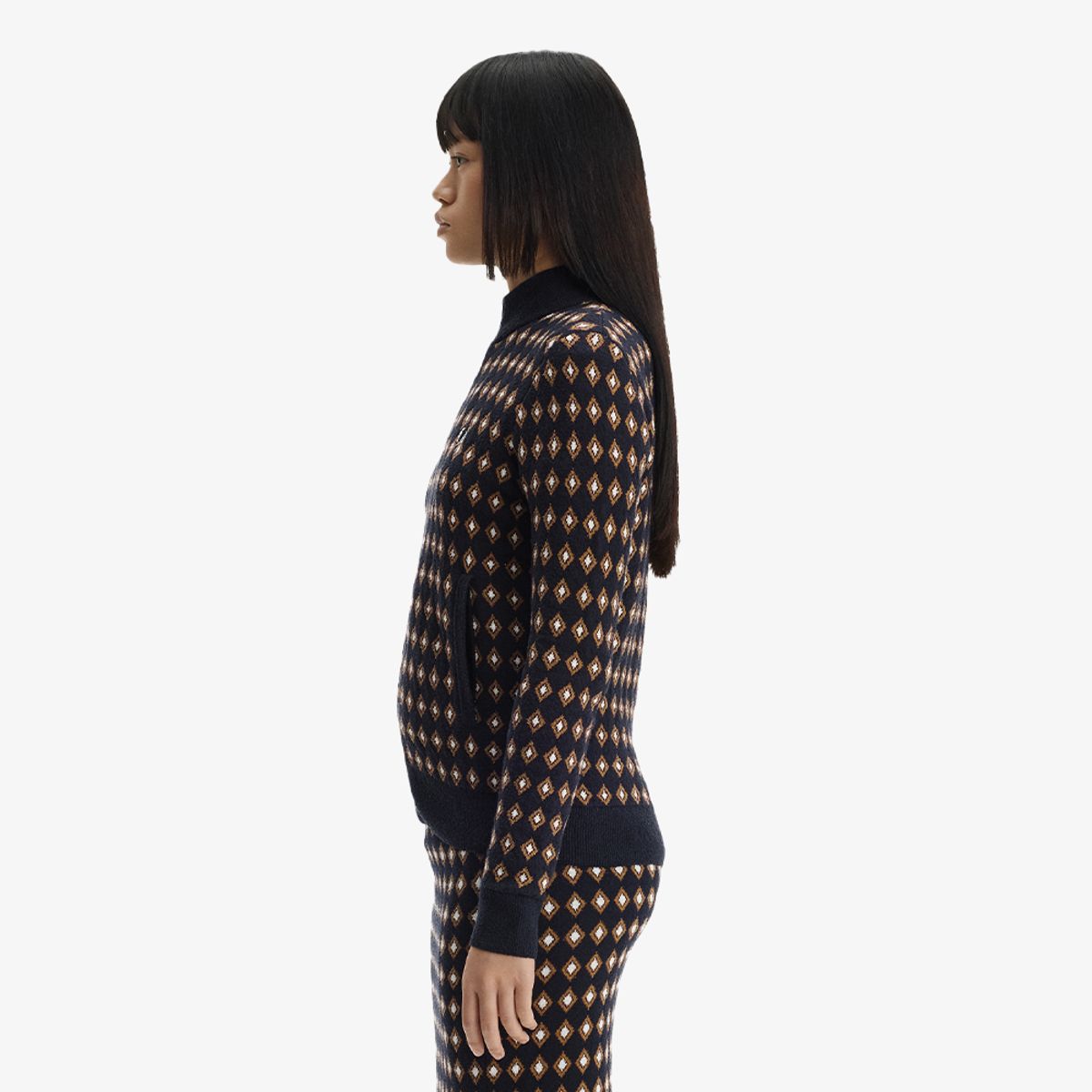 프레드페리(FRED PERRY) [Womens] 부클 자가드 니트 트랙 재킷 - 네이비/화이트 AFPF2G33178-608